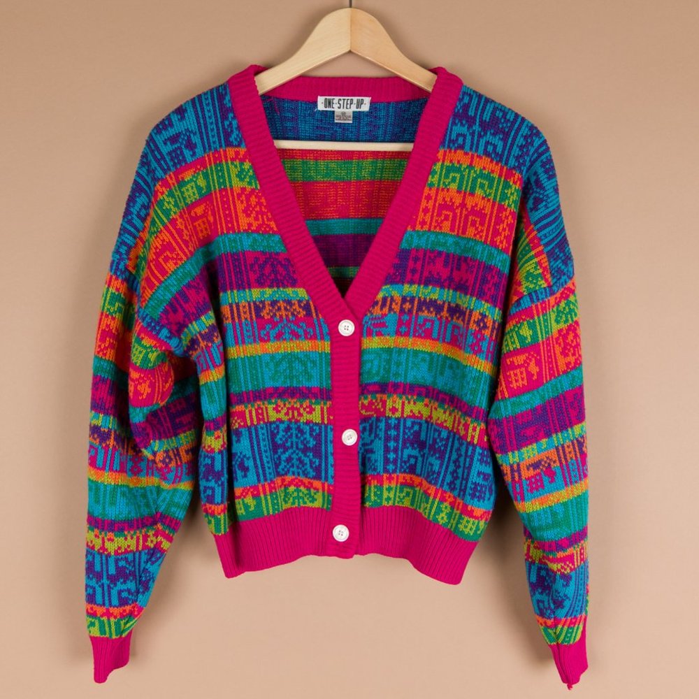 COPY - 🌈 VTG Retro Colorsplash Cropped Knit Cardigan